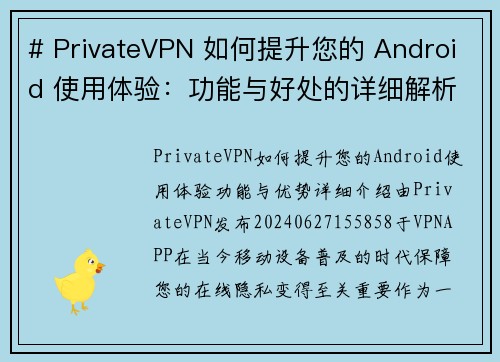 # PrivateVPN 如何提升您的 Android 使用体验：功能与好处的详细解析Priva