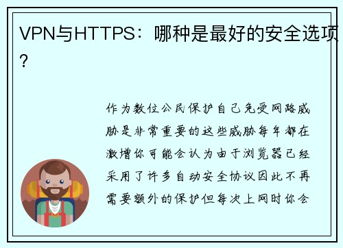 VPN与HTTPS：哪种是最好的安全选项？
